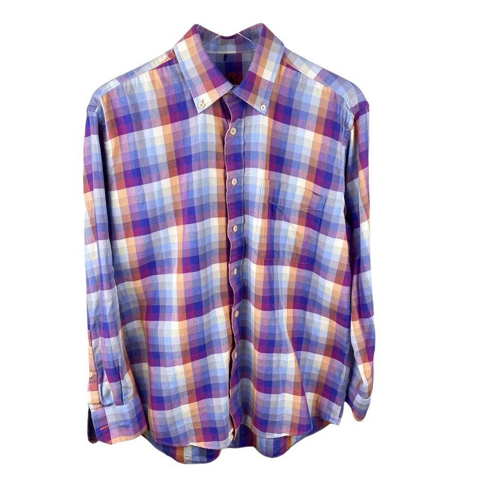 Alan Flusser Purple Plaid Button Down Shirt Size Medium - Picture 3 of 6